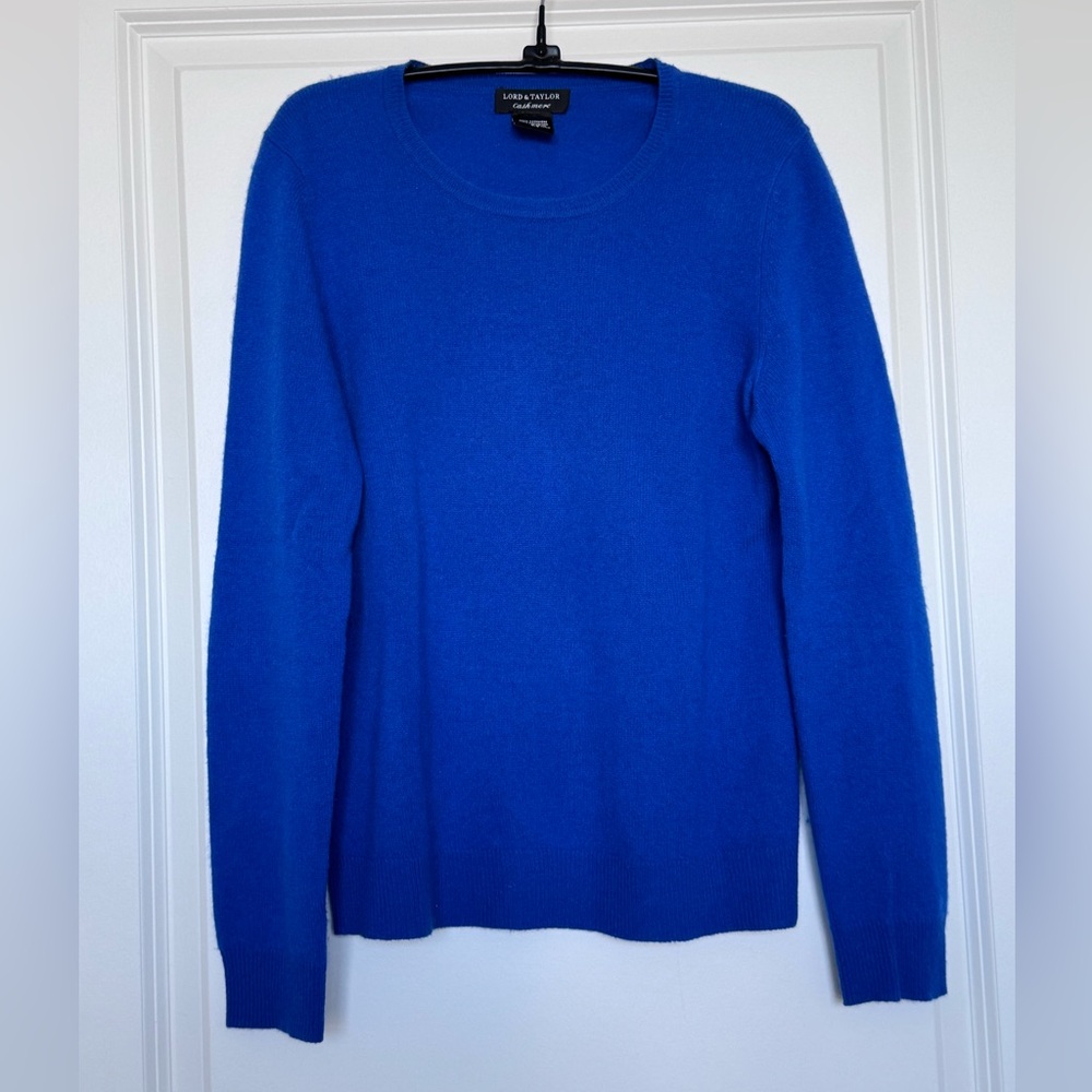 Lord & Taylor Cashmere Long Sleeve Sweater Top - Blue - Medium
